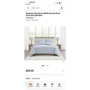 Borghese King Roma 400TC Percale Duvet Cover Set Light Blue Bedding